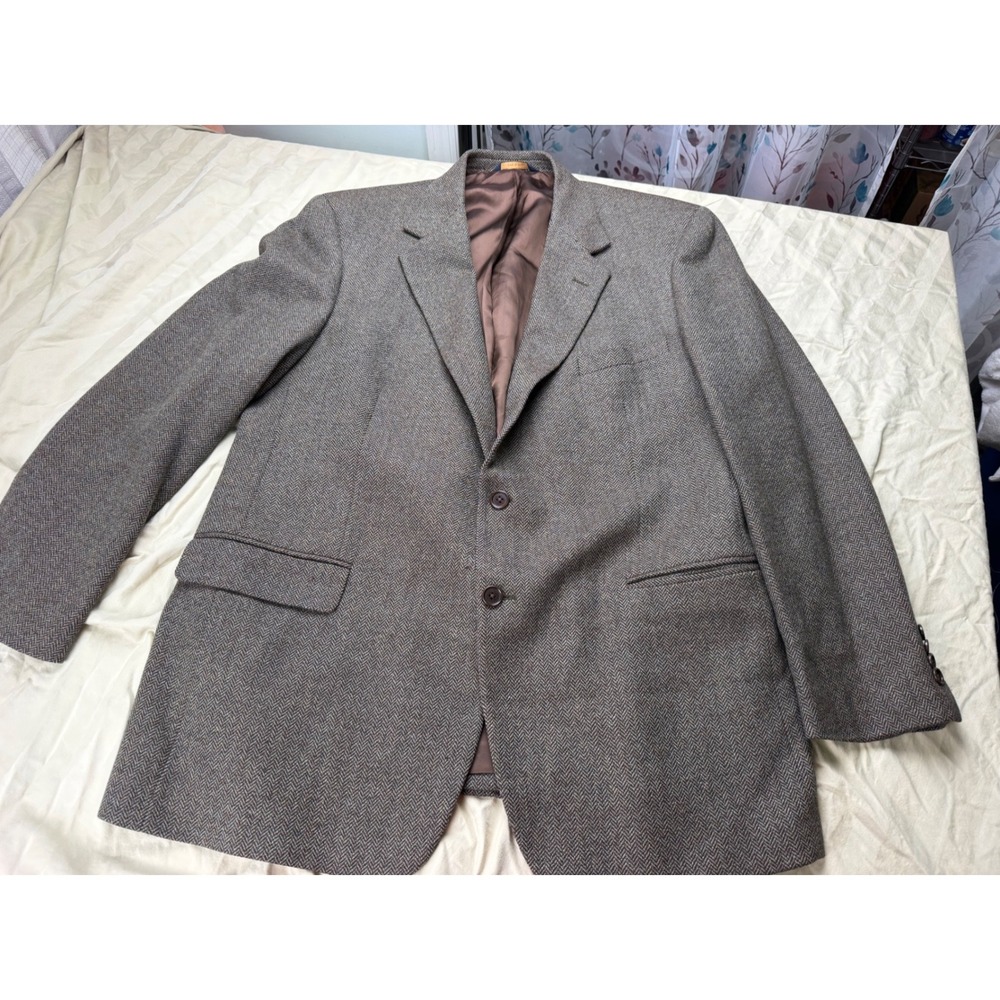 Brooks Brothers Mens 45R Lambswool Herringbone Sport Coat Blazer green brown